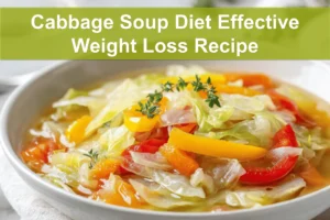 Cabbage Soup Diet Effective Weight Loss Recipe hearty bowl on white cloth with clear glass of water