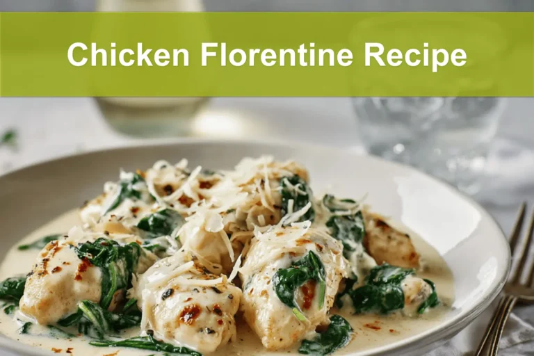 Chicken Florentine Recipe plated with spinach, creamy sauce, and cheese