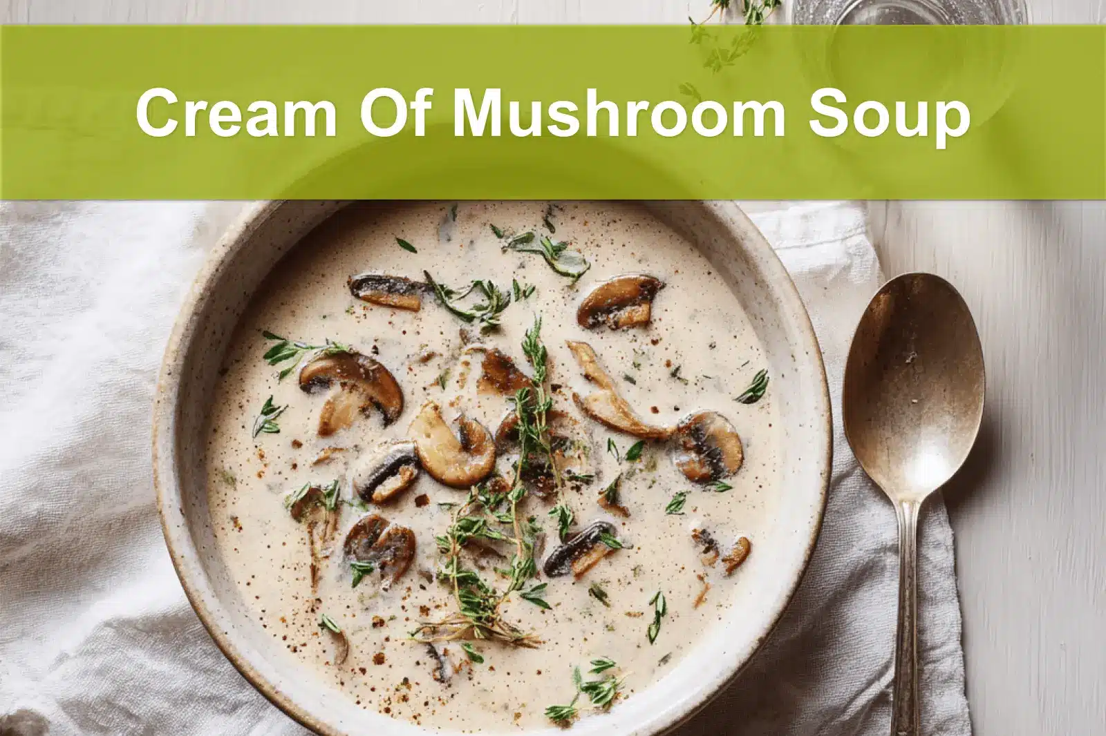 Cream Of Mushroom Soup beautifully styled with minimal setup and rich creamy texture