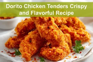 Dorito Chicken Tenders Crispy and Flavorful Recipe golden crispy Dorito coated chicken pieces on white napkin