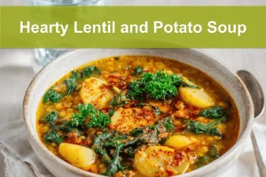Hearty Lentil and Potato Soup styled for a cozy and inviting presentation