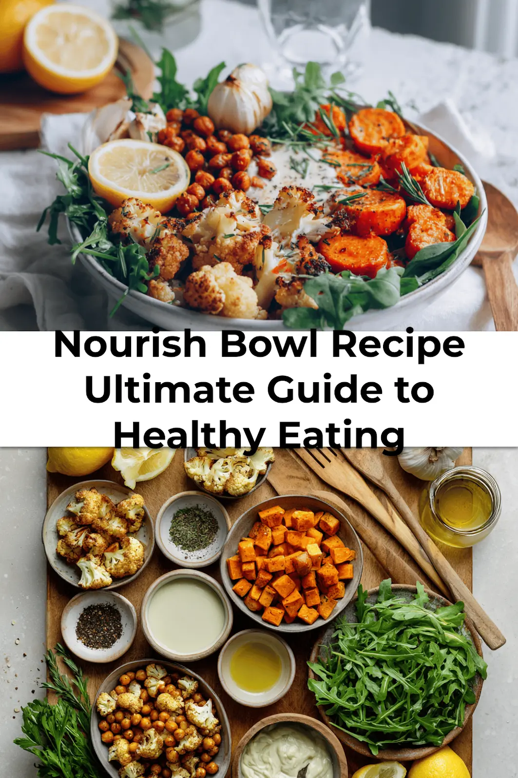 Healthy Nourish Bowl Recipe with roasted vegetables and tahini yogurt sauce - Pinterest Pin Image