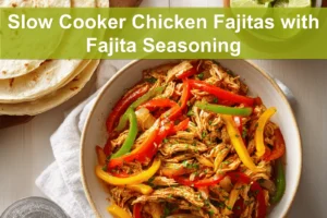 Slow Cooker Chicken Fajitas with Fajita Seasoning served with peppers onions tortillas and fresh limes