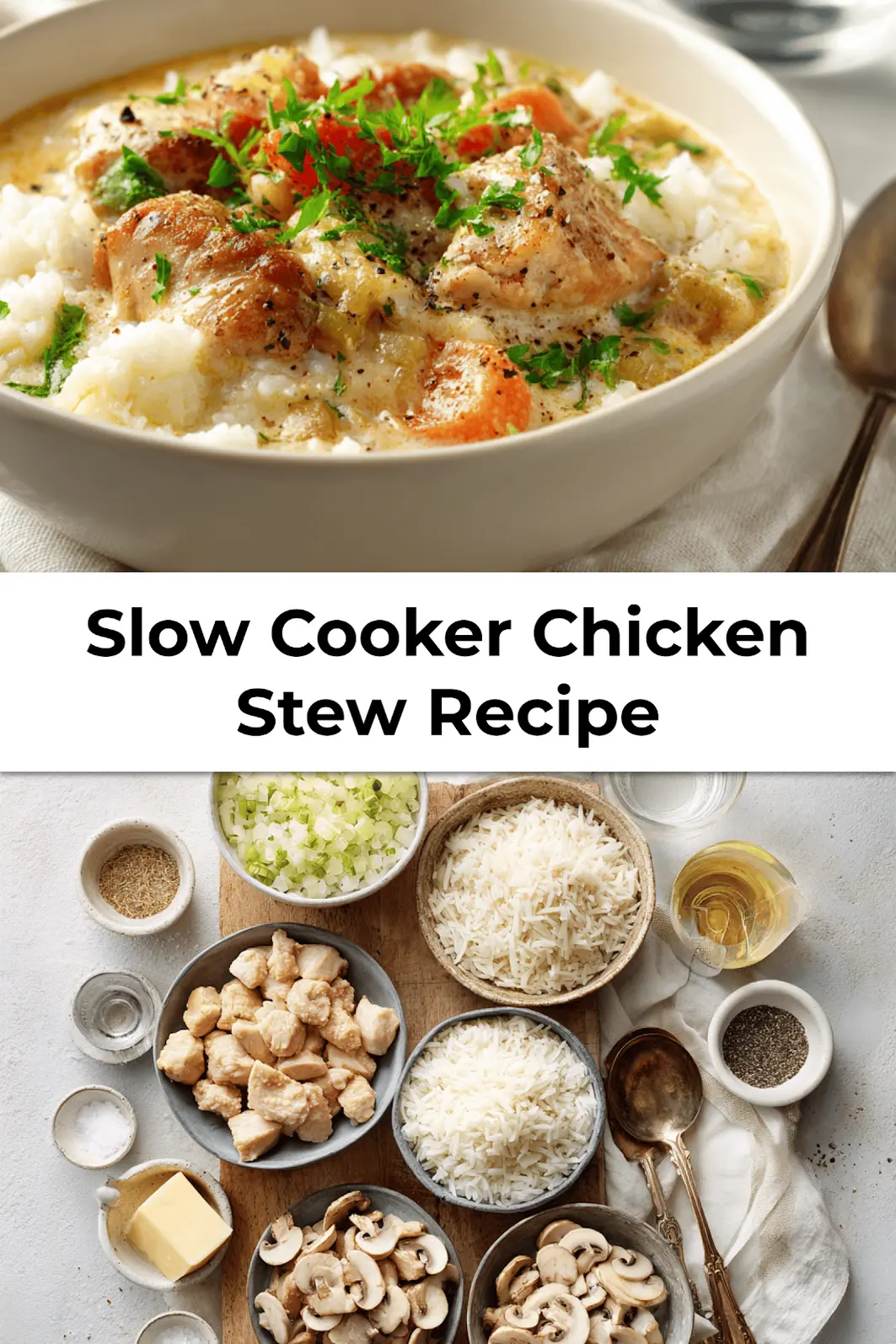 Final Slow Cooker Chicken Stew Recipe served in warm bowl with carrots and potatoes
