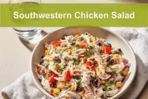 Southwestern Chicken Salad with vibrant ingredients and creamy Greek yogurt dressing displayed with warm tones.