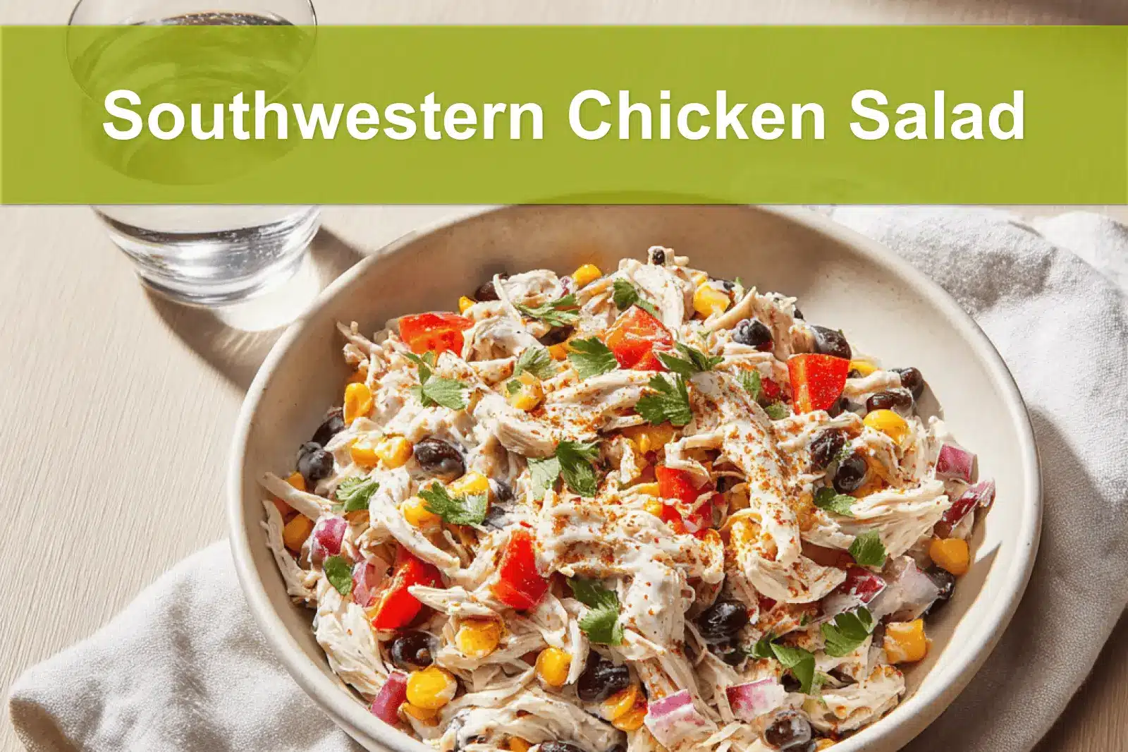 Southwestern Chicken Salad with vibrant ingredients and creamy Greek yogurt dressing displayed with warm tones.
