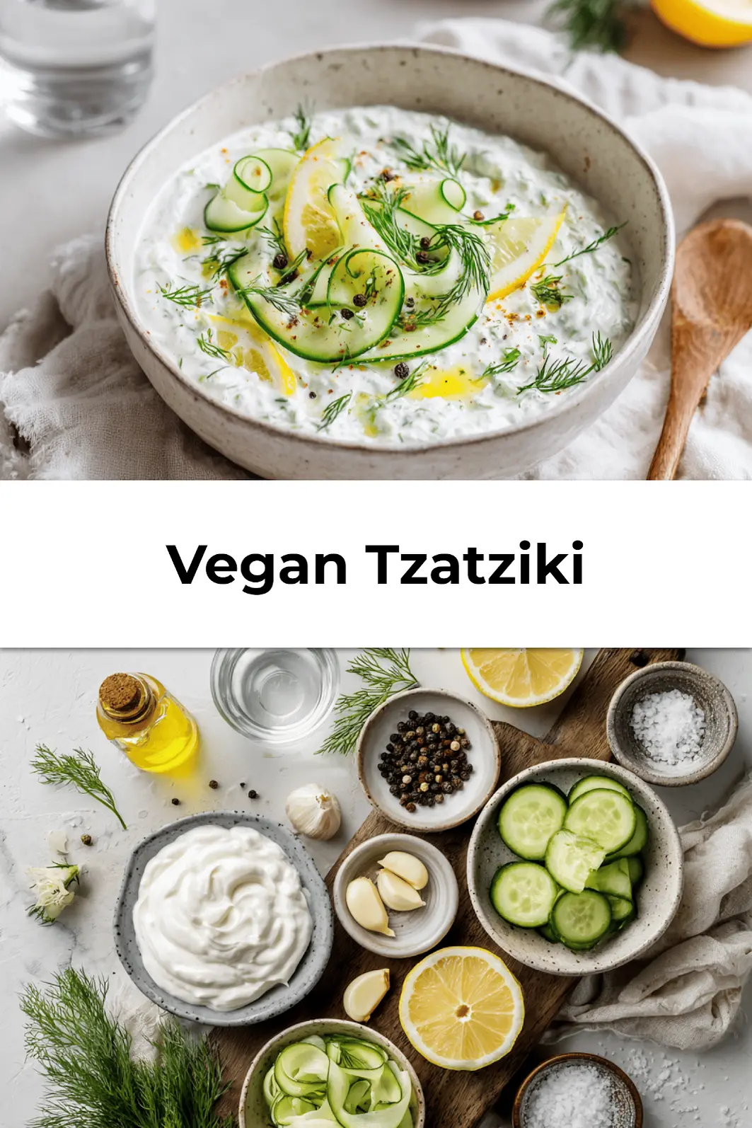 Vegan Tzatziki: Easy and Irresistible Recipe Guide 3 Close-up of vegan tzatziki dip with lemon, olive oil, and fresh dill on top