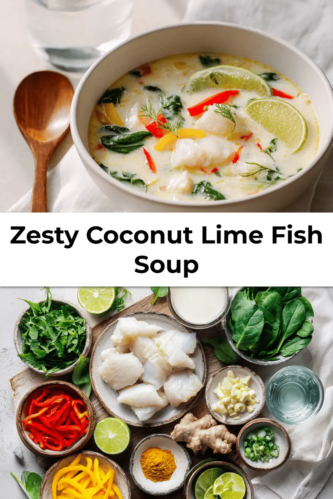 Zesty Coconut Lime Fish Soup Perfect for Any Day 3 Finished Zesty Coconut Lime Fish Soup served in white bowl with fresh herbs and lime wedges_pin