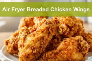 Air Fryer Breaded Chicken Wings plated with golden crust and simple glass of water