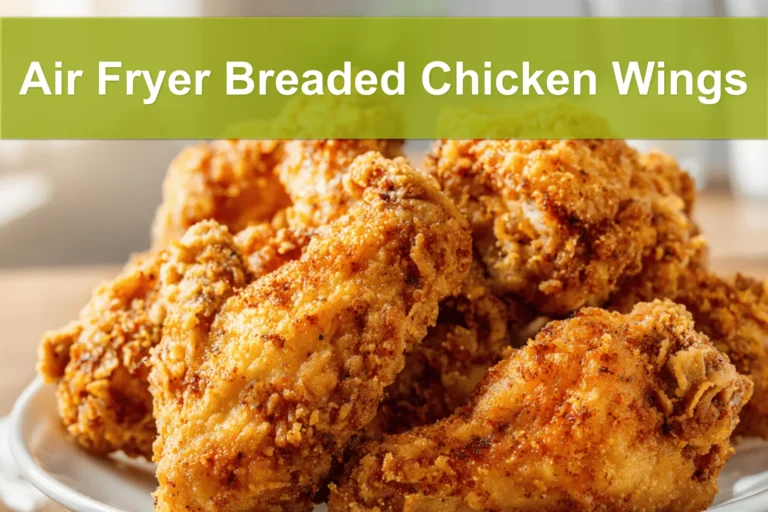 Air Fryer Breaded Chicken Wings plated with golden crust and simple glass of water