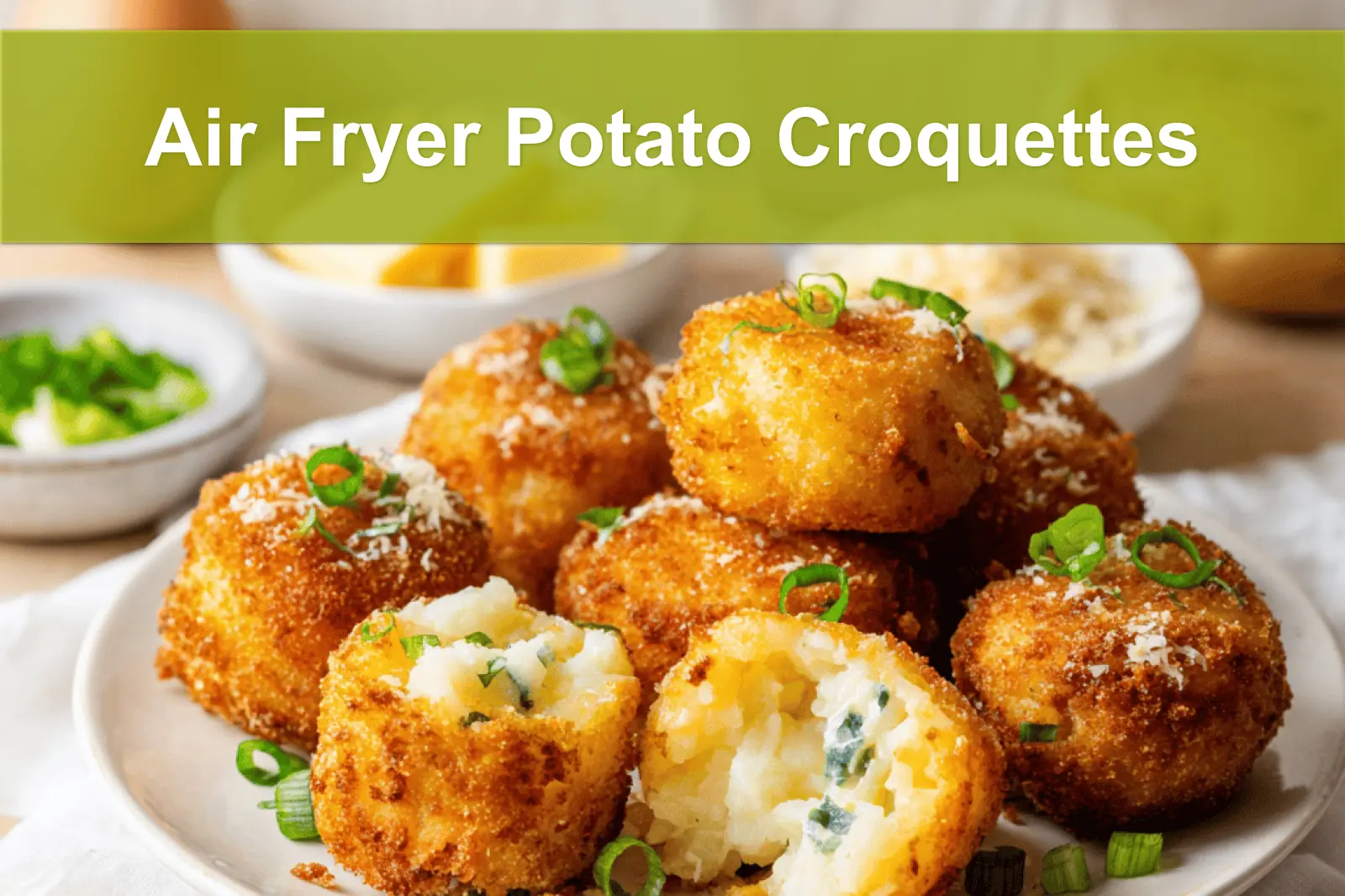 Air Fryer Potato Croquettes golden crispy croquettes with melted cheese and green onions