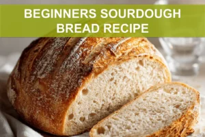 BEGINNERS SOURDOUGH BREAD RECIPE warm crusted scored loaf on white cloth with water