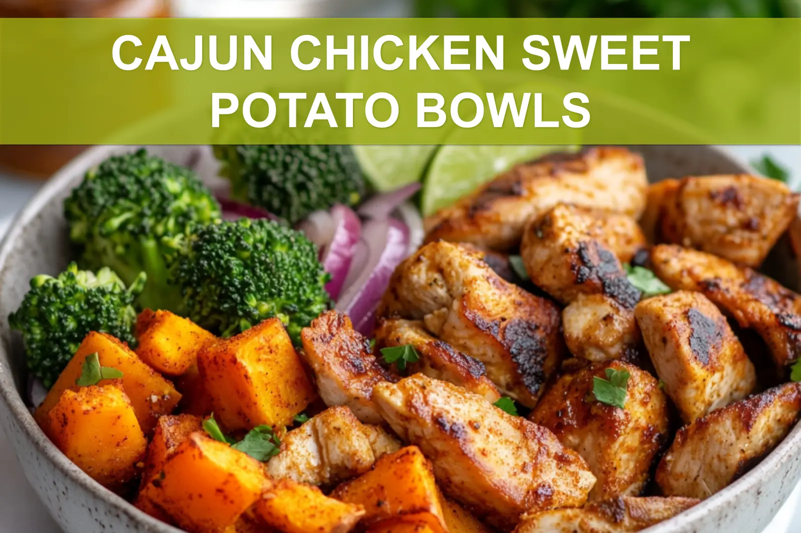 CAJUN CHICKEN SWEET POTATO BOWLS vibrant bowl with roasted sweet potatoes chicken peppers and herbs