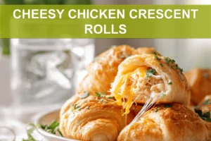 CHEESY CHICKEN CRESCENT ROLLS golden baked crescents with melted cheese and herb garnish