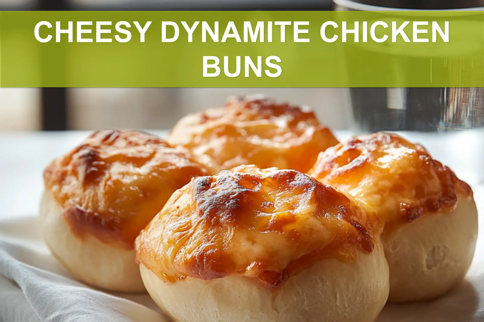 Cheesy Dynamite Chicken Buns: Easy and Irresistible! 4 CHEESY DYNAMITE CHICKEN BUNS golden baked buns with melted cheese and spicy filling