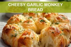 CHEESY GARLIC MONKEY BREAD golden pull apart rolls with melted cheese and fresh herbs