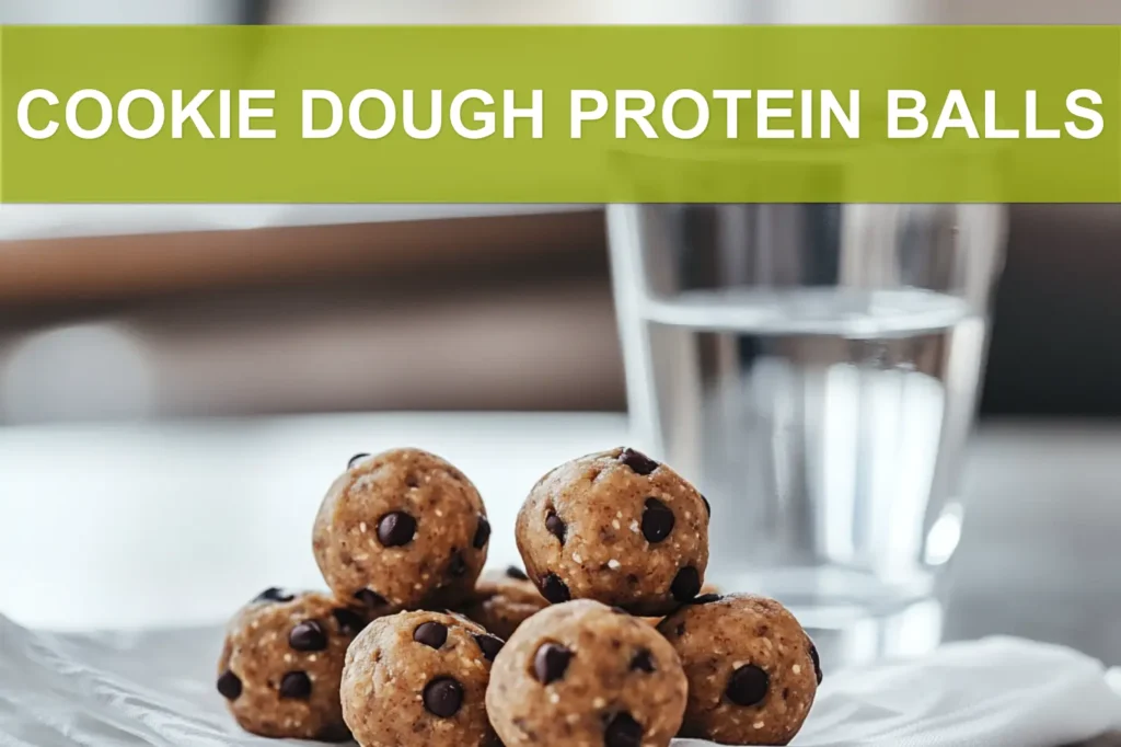COOKIE DOUGH PROTEIN BALLS single bowl on white cloth warm natural light shallow depth of field