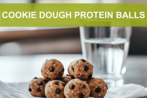 COOKIE DOUGH PROTEIN BALLS single bowl on white cloth warm natural light shallow depth of field
