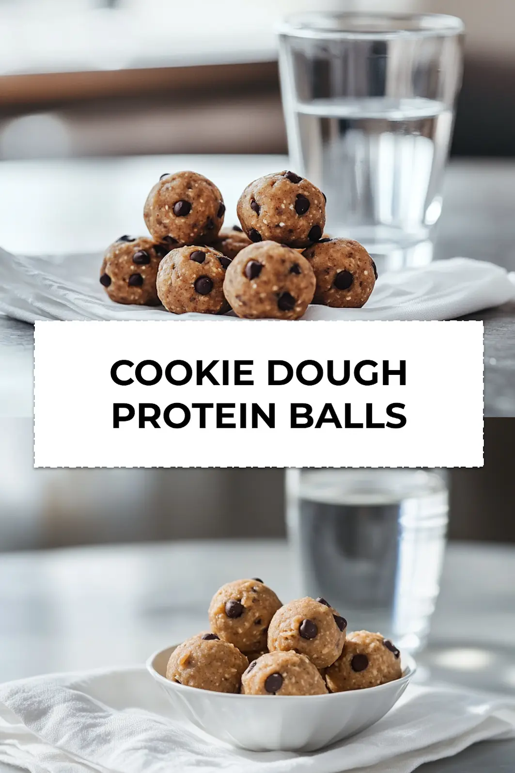 Cookie Dough Protein Balls arranged in a bowl with napkin, warm tones, perfect for snacking and gifting