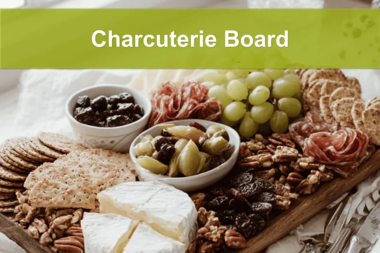 Charcuterie Board with brie prosciutto grapes figs crackers on warm styled table