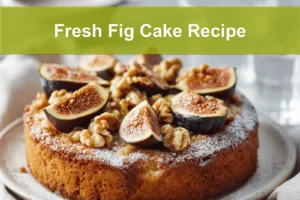 Fresh Fig Cake Recipe topped with sliced figs and powdered sugar, warm golden crumb