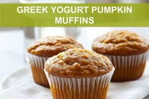 GREEK YOGURT PUMPKIN MUFFINS warm homemade muffins on white napkin with glass of water