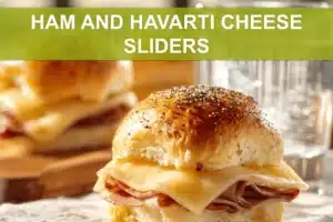 HAM AND HAVARTI CHEESE SLIDERS melted Havarti on Hawaiian rolls with poppy seeds