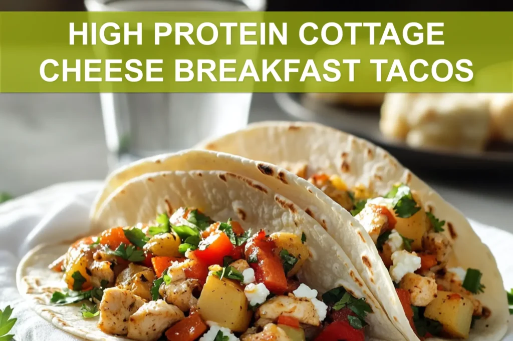 HIGH PROTEIN COTTAGE CHEESE BREAKFAST TACOS plated warmly with chicken pieces mixed vegetables and potatoes