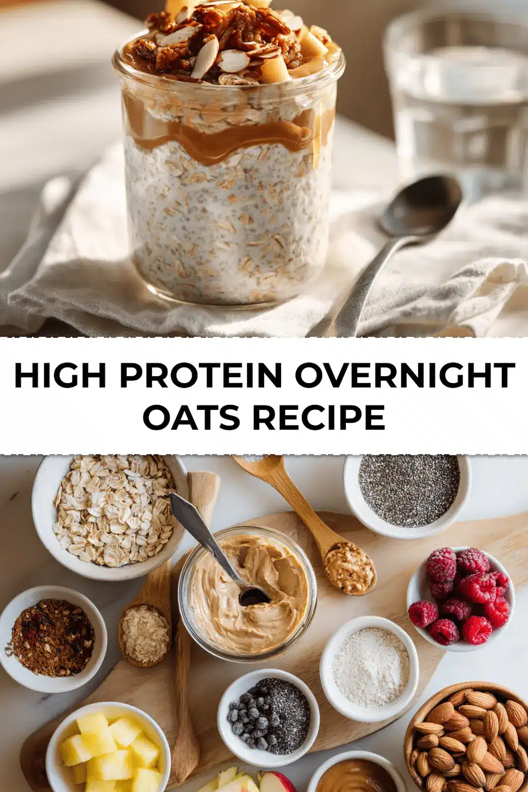 High-Protein Overnight Oats Recipe: Deliciously Easy 3 Finished high-protein overnight oats jar topped with fresh berries and coconut perfect make-ahead breakfast
