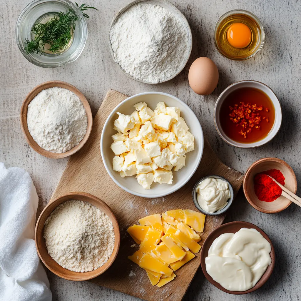 Cheesy Dynamite Chicken Buns: Easy and Irresistible! 2 Cheesy Dynamite Chicken Buns ingredients arranged on counter including chicken, cheese, and spices