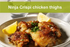 Ninja Crispi chicken thighs crispy golden skin bone-in skin-on chicken pieces on white cloth