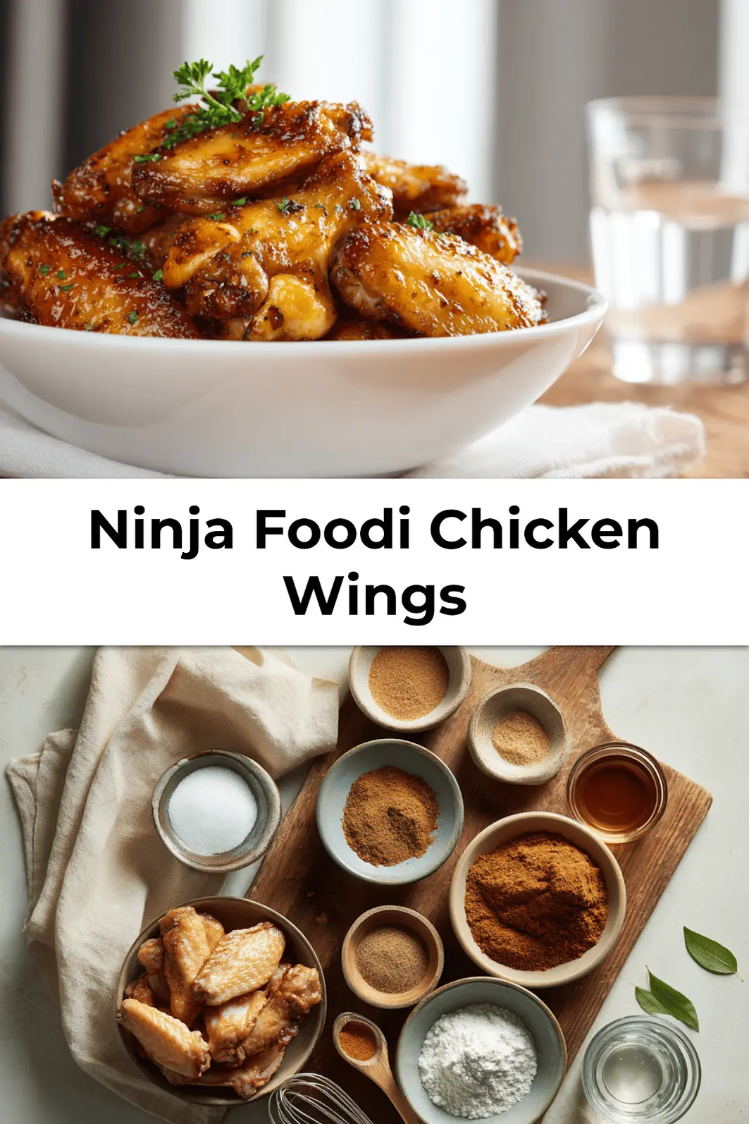 Cooked Ninja Foodi Chicken Wings served on napkin with golden glaze - perfect for game night or family dinner