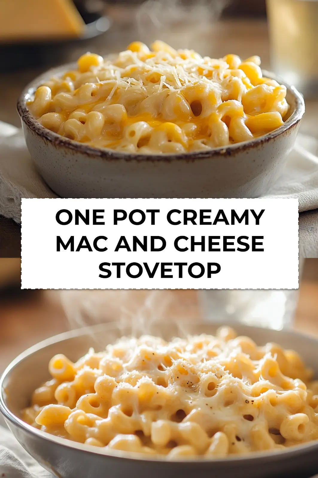 Finished One Pot Creamy Mac and Cheese Stovetop served in a cozy white bowl topped with herbs