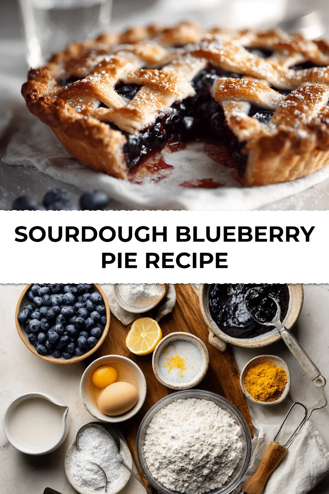 Sourdough Blueberry Pie Recipe: Irresistibly Fresh Delight 3 Baked sourdough blueberry pie with lattice crust and golden brown finish on rustic white cloth