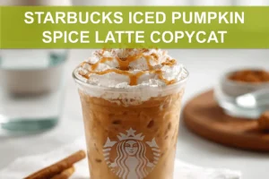 Starbucks Iced Pumpkin Spice Latte Copycat: Easy Delicious Recipe STARBUCKS ICED PUMPKIN SPICE LATTE COPYCAT glass with whipped topping cinnamon and caramel drizzle