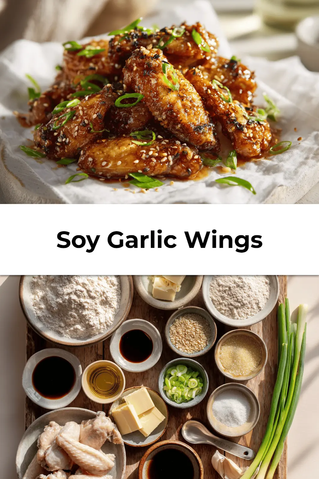 Soy Garlic Wings: Irresistibly Easy Recipe to Try Now 3 Crispy Soy Garlic Wings topped with green onions and sesame seeds served on a white ceramic plate