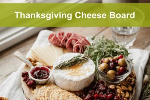Thanksgiving Cheese Board with brie manchego white cheddar cranberry goat cheese assorted salami