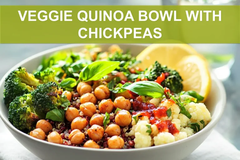 VEGGIE QUINOA BOWL WITH CHICKPEAS vibrant plated bowl with roasted chickpeas and vegetables
