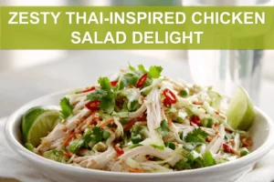 ZESTY THAI-INSPIRED CHICKEN SALAD DELIGHT bright shredded chicken salad with cabbage carrots peanuts and lime