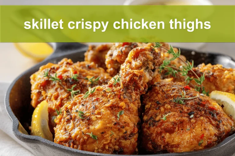 skillet crispy chicken thighs golden crisp skin lemon thyme on white napkin