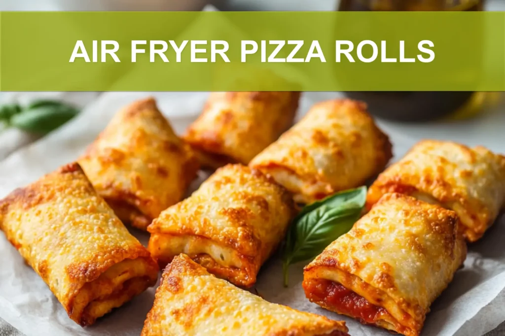 AIR FRYER PIZZA ROLLS close up on white napkin with glass of water and herbs