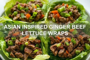 ASIAN INSPIRED GINGER BEEF LETTUCE WRAPS centered hero view, clean and uncluttered