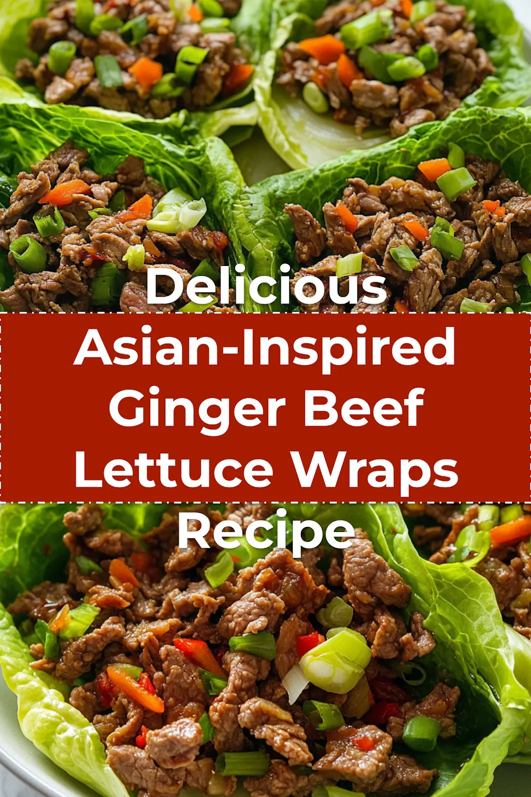 Plated ginger beef lettuce wraps ready to serve on a wood board with dipping sauce