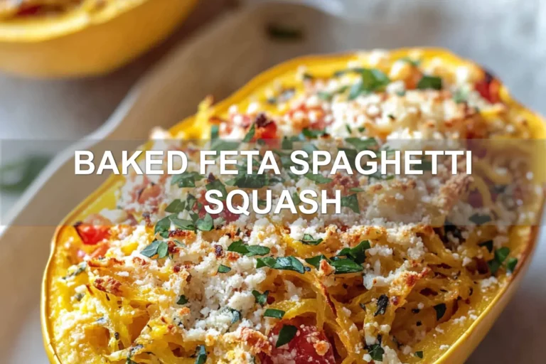 BAKED FETA SPAGHETTI SQUASH centered hero view, clean and uncluttered