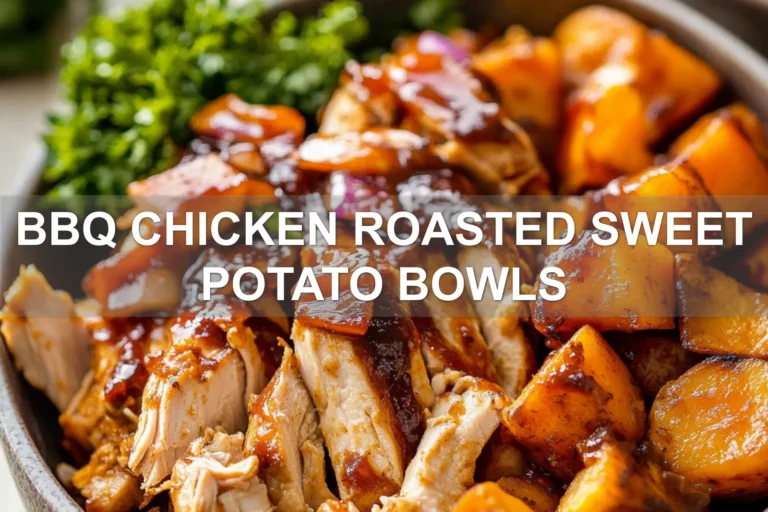 BBQ CHICKEN ROASTED SWEET POTATO BOWLS centered hero view, clean and uncluttered