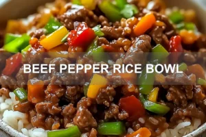 BEEF PEPPER RICE BOWL centered hero view, clean and uncluttered