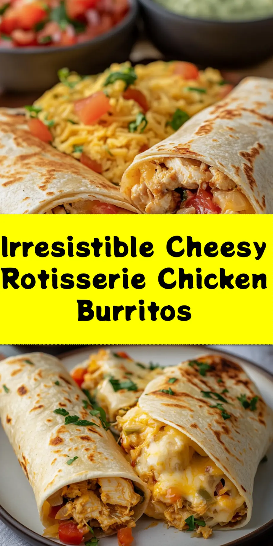 Cheesy Rotisserie Chicken Burritos Recipe Unveiled 3 Grilled Cheesy Rotisserie Chicken Burritos on a cutting board with melted cheese showing from inside