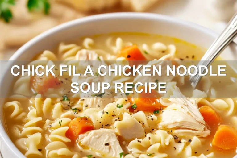 CHICK FIL A CHICKEN NOODLE SOUP RECIPE centered hero view, clean and uncluttered
