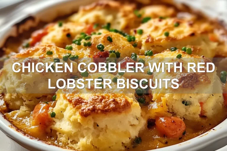 CHICKEN COBBLER WITH RED LOBSTER BISCUITS centered hero view, clean and uncluttered