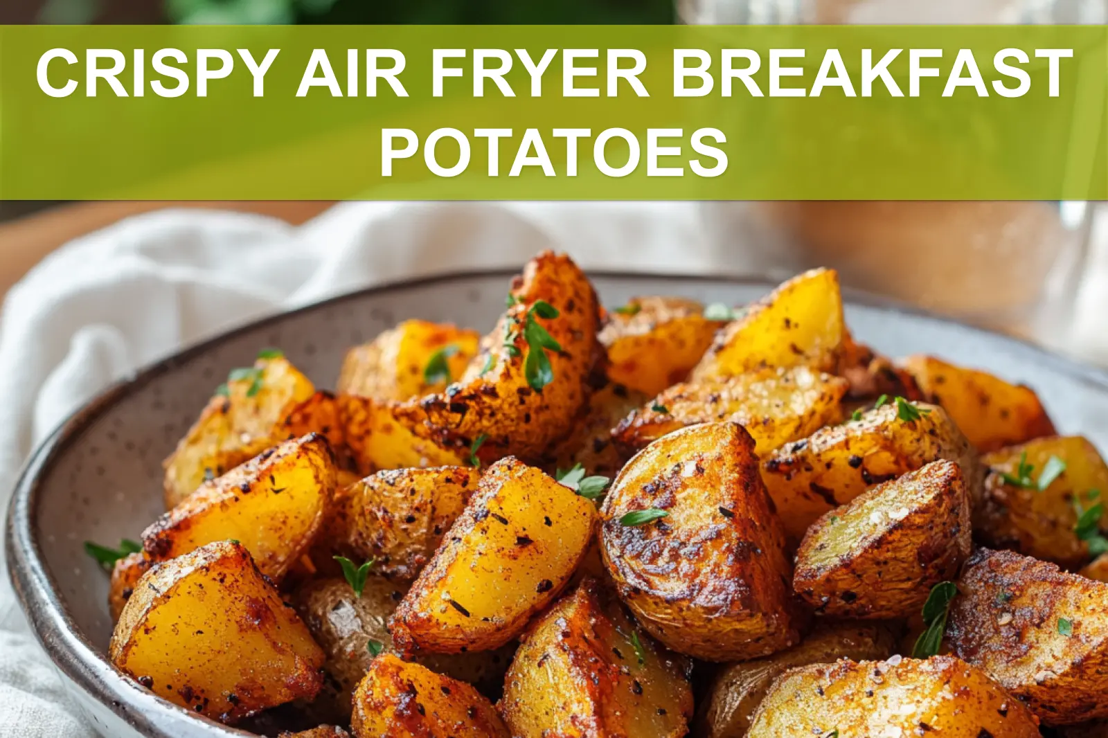 CRISPY AIR FRYER BREAKFAST POTATOES golden crisp rosemary smoke infused paprika fresh herbs on napkin